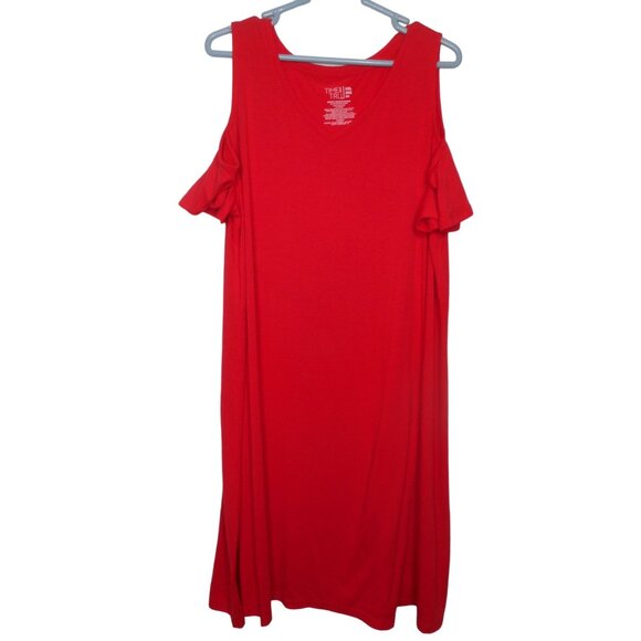 Time and Tru Dresses & Skirts - Time and Tru Womens Red Cold Shoulder Sleeve Midi Dress V Neck Size 2XL